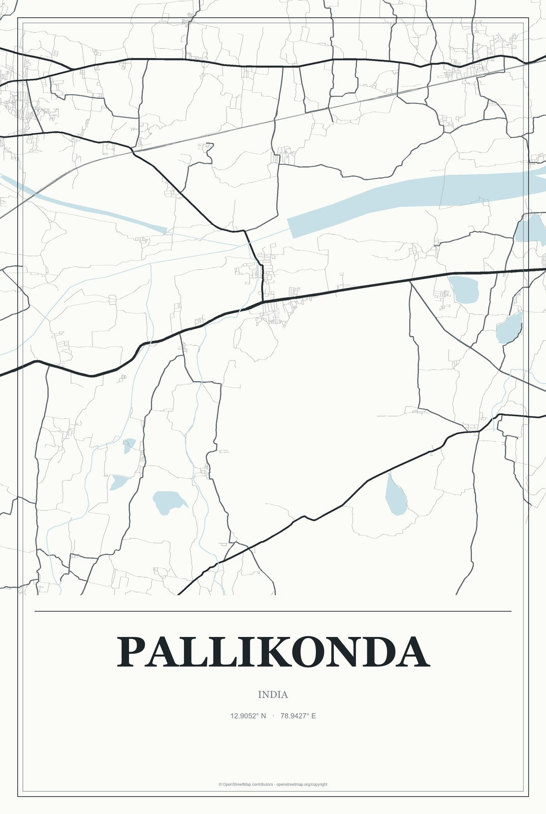 Pallikonda, India City Map Aluminum Sign in Gallery Air style