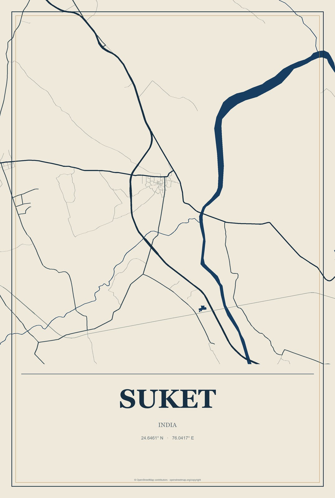 Suket, India City Map Aluminum Sign in Coastal Cutout style