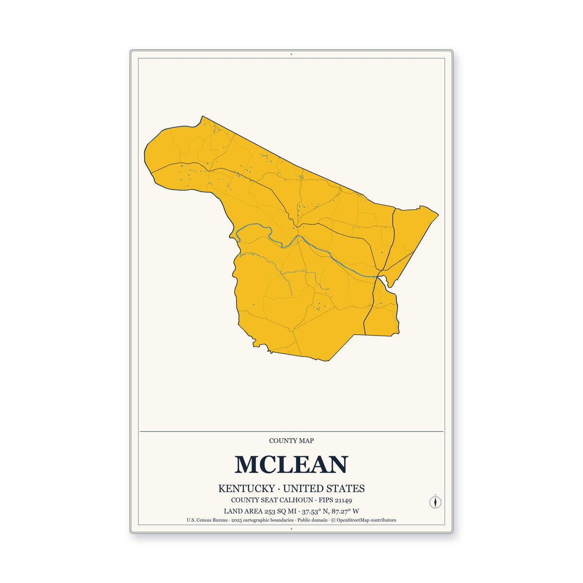 McLean County, Kentucky Map Aluminum Sign in Citrine Modern style