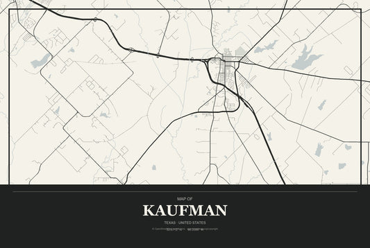 Kaufman, Texas City Map Aluminum Sign in Museum Plaque style