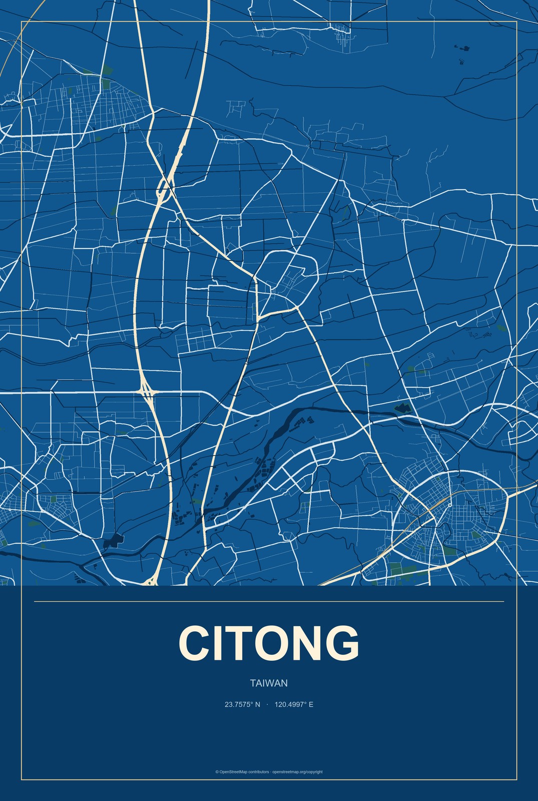 Citong, Taiwan City Map Aluminum Sign in Harbor Cobalt style