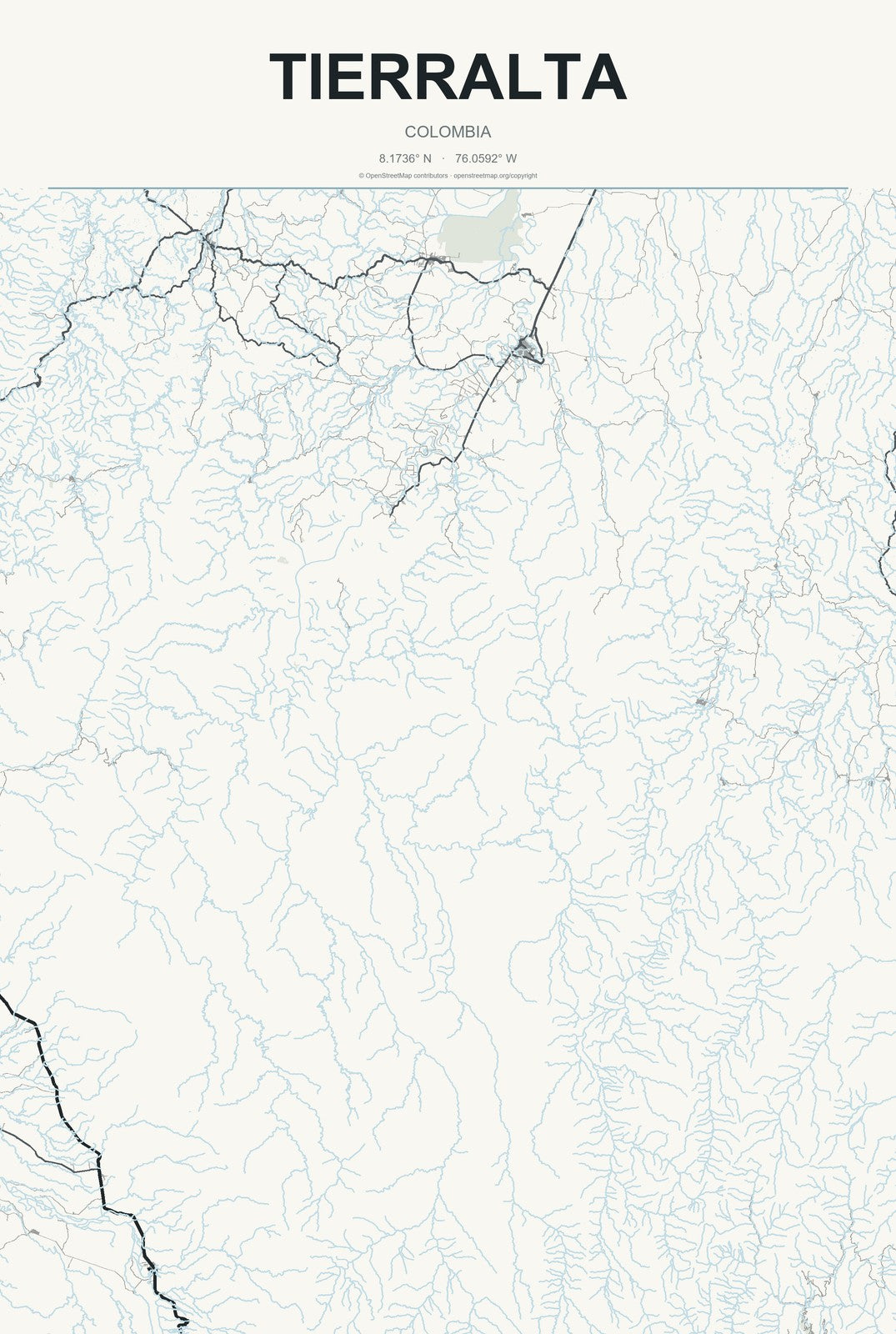 Tierralta, Colombia City Map Aluminum Sign in Headline Atlas style