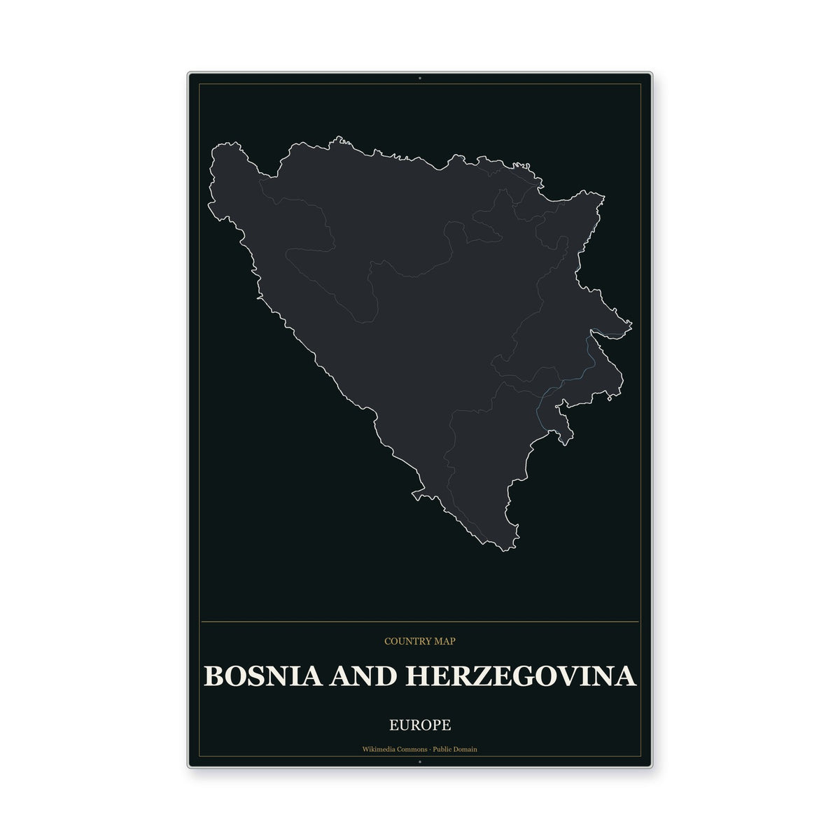Bosnia and Herzegovina Country Map Aluminum Sign in Metropolitan Noir style