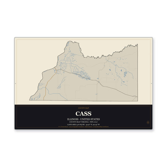 Cass County, Illinois Map Aluminum Sign in Museum Plaque style