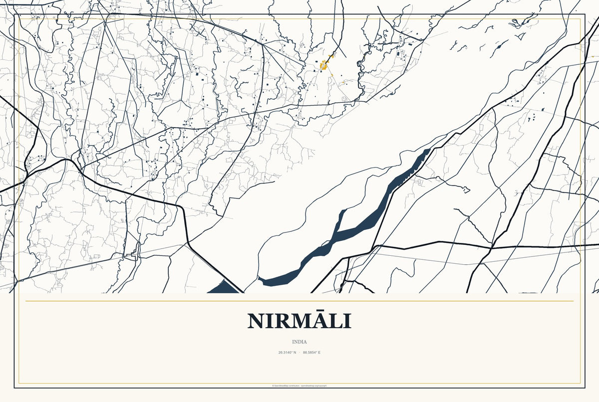 Nirmāli, India City Map Aluminum Sign in Citrine Modern style