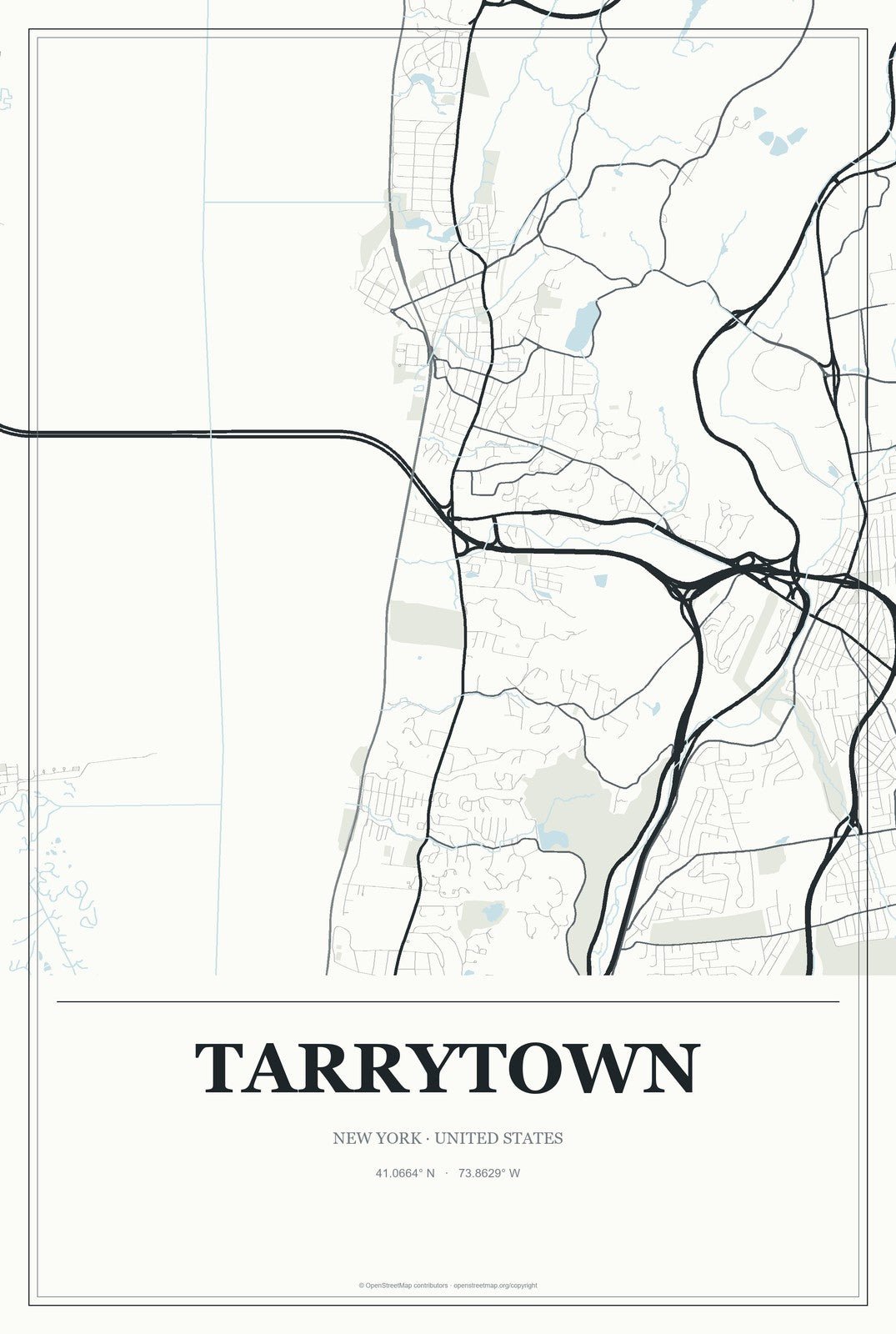 Tarrytown, New York City Map Aluminum Sign in Gallery Air style