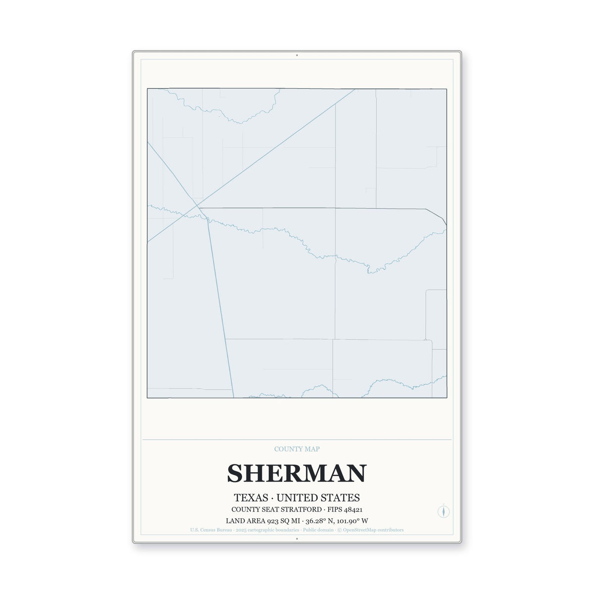 Sherman County, Texas Map Aluminum Sign in Gallery Air style