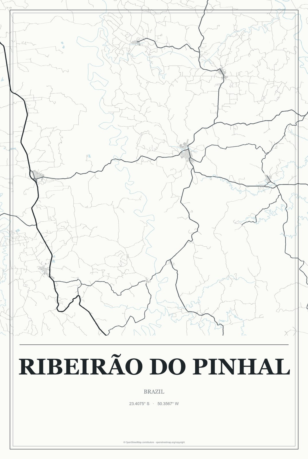 Ribeirão do Pinhal, Brazil City Map Aluminum Sign in Gallery Air style
