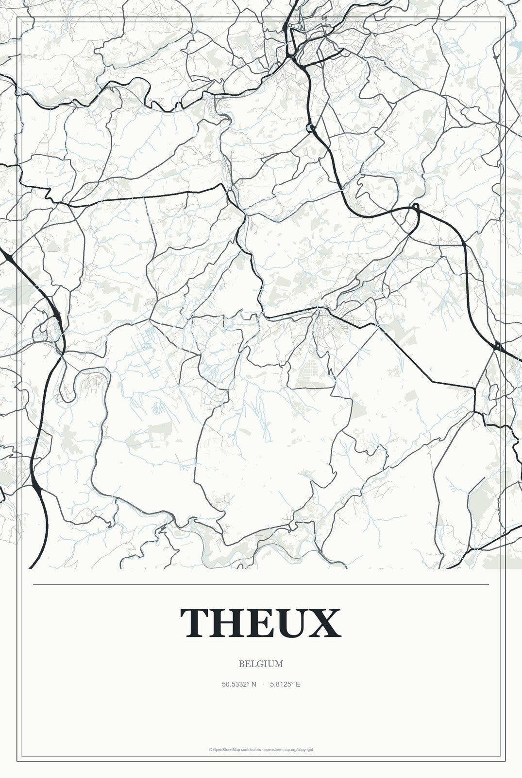 Theux, Belgium City Map Aluminum Sign in Gallery Air style