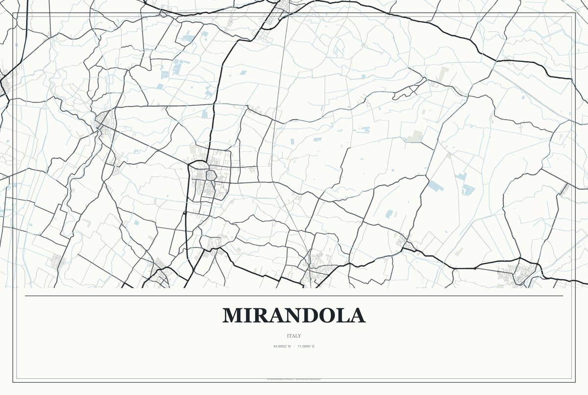 Mirandola, Italy City Map Aluminum Sign in Gallery Air style