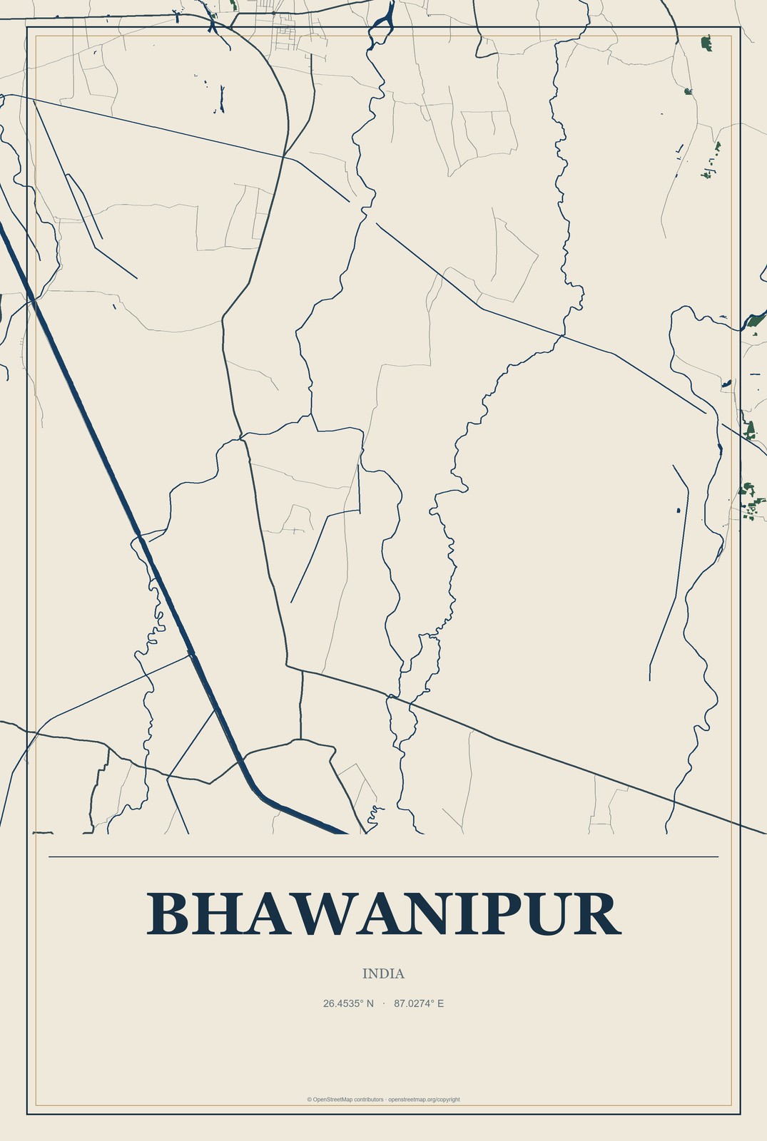 Bhawanipur, India City Map Aluminum Sign in Coastal Cutout style