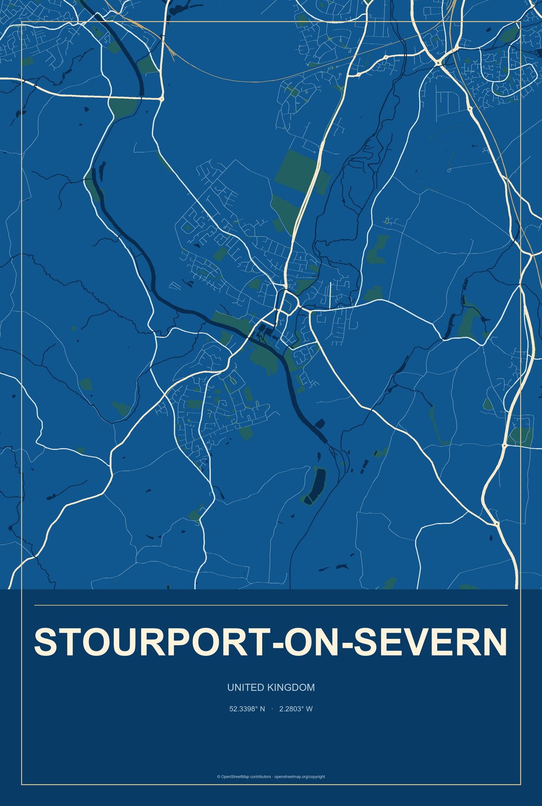 Stourport-on-Severn, United Kingdom City Map Aluminum Sign in Harbor Cobalt style