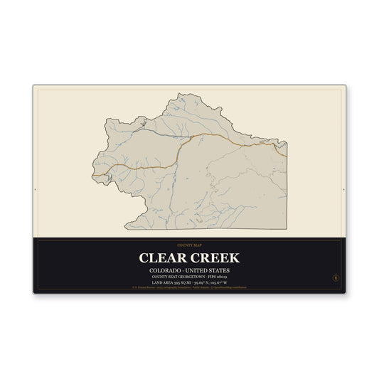 Clear Creek County, Colorado Map Aluminum Sign in Museum Plaque style