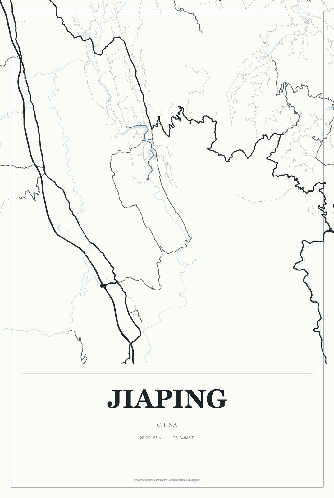 Jiaping, China City Map Aluminum Sign in Gallery Air style