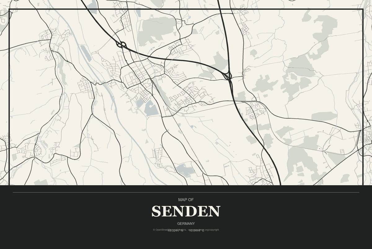 Senden, Bavaria, Germany City Map Aluminum Sign in Museum Plaque style