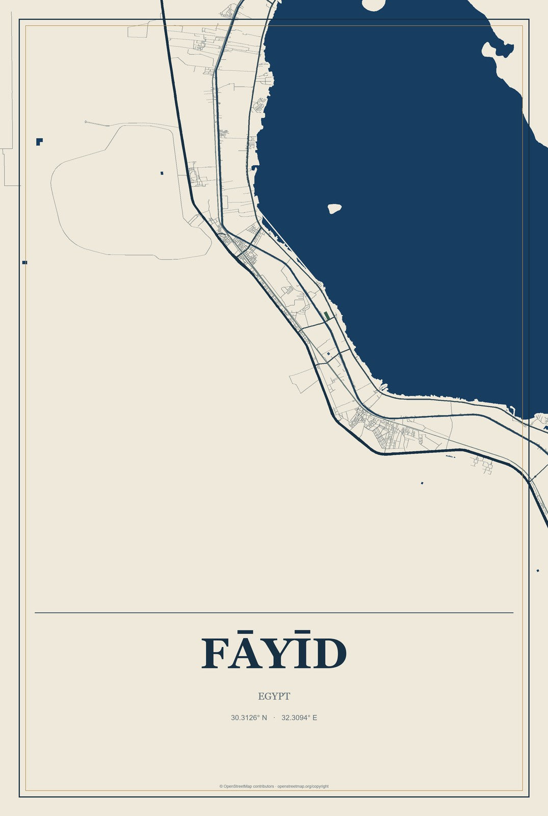 Fāyīd, Egypt City Map Aluminum Sign in Coastal Cutout style