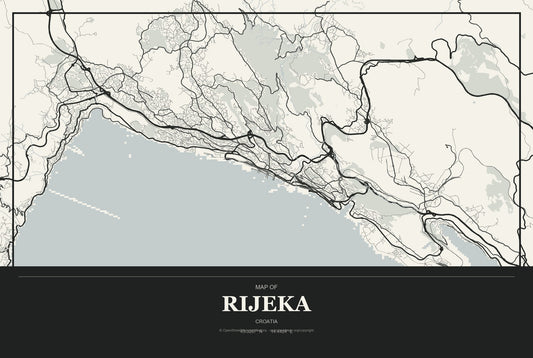 Rijeka, Croatia City Map Aluminum Sign in Museum Plaque style