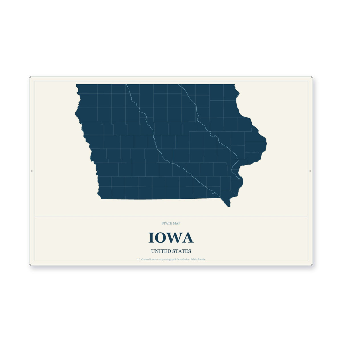 Iowa state map aluminum sign in Coastal Cutout style