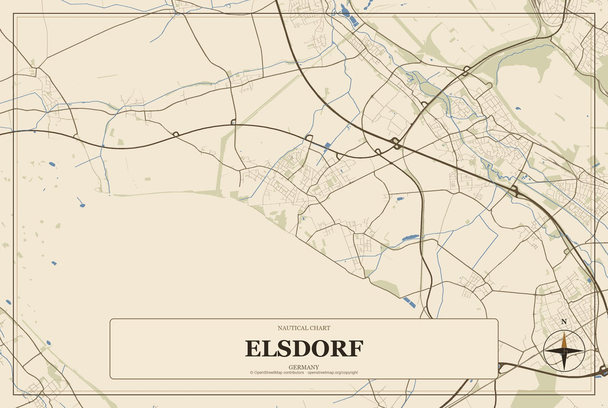 Elsdorf, Germany City Map Aluminum Sign in Heritage Nautical style