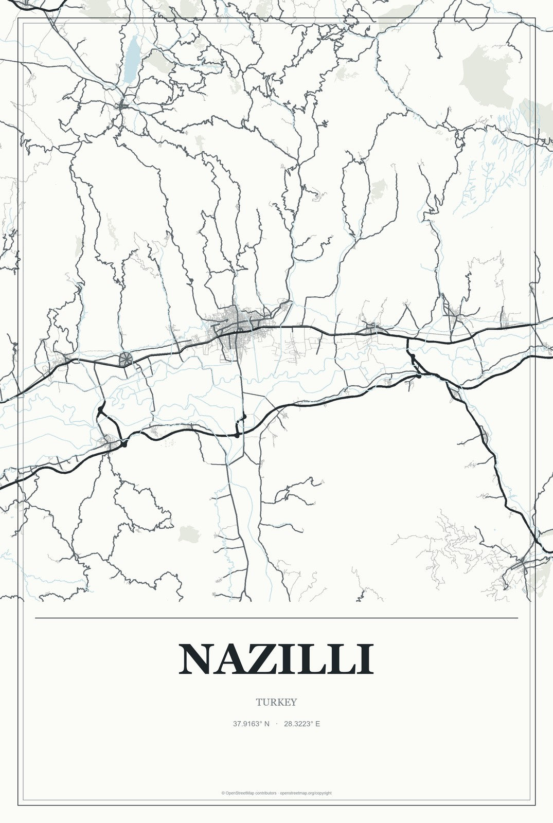 Nazilli, Turkey City Map Aluminum Sign in Gallery Air style