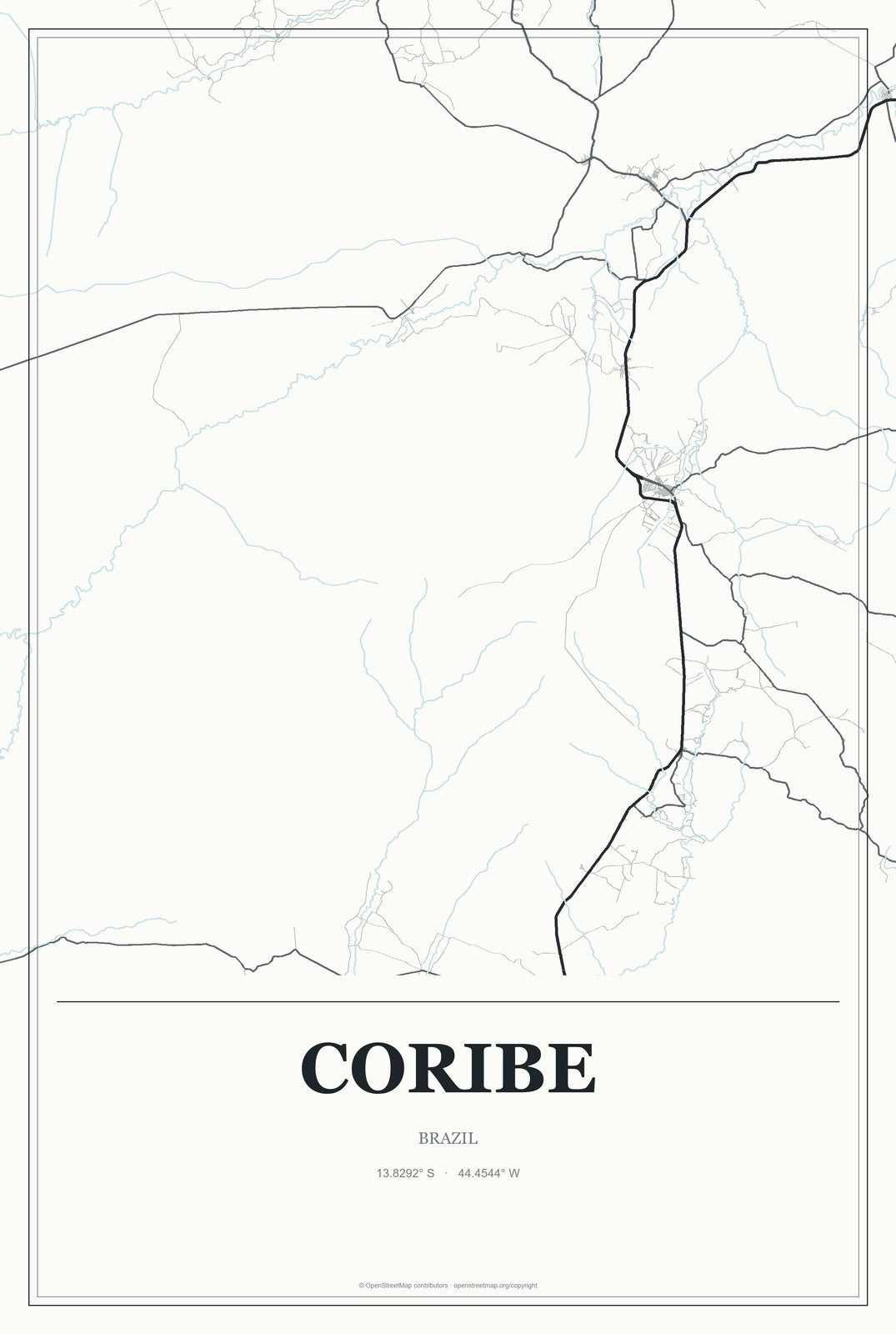 Coribe, Brazil City Map Aluminum Sign in Gallery Air style