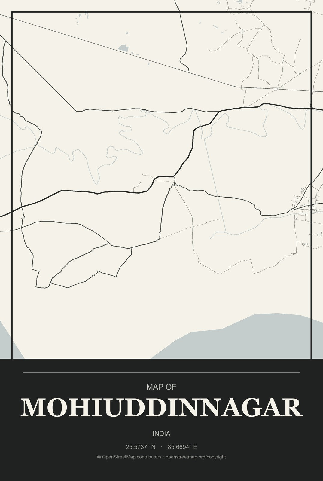 Mohiuddinnagar, India City Map Aluminum Sign in Museum Plaque style