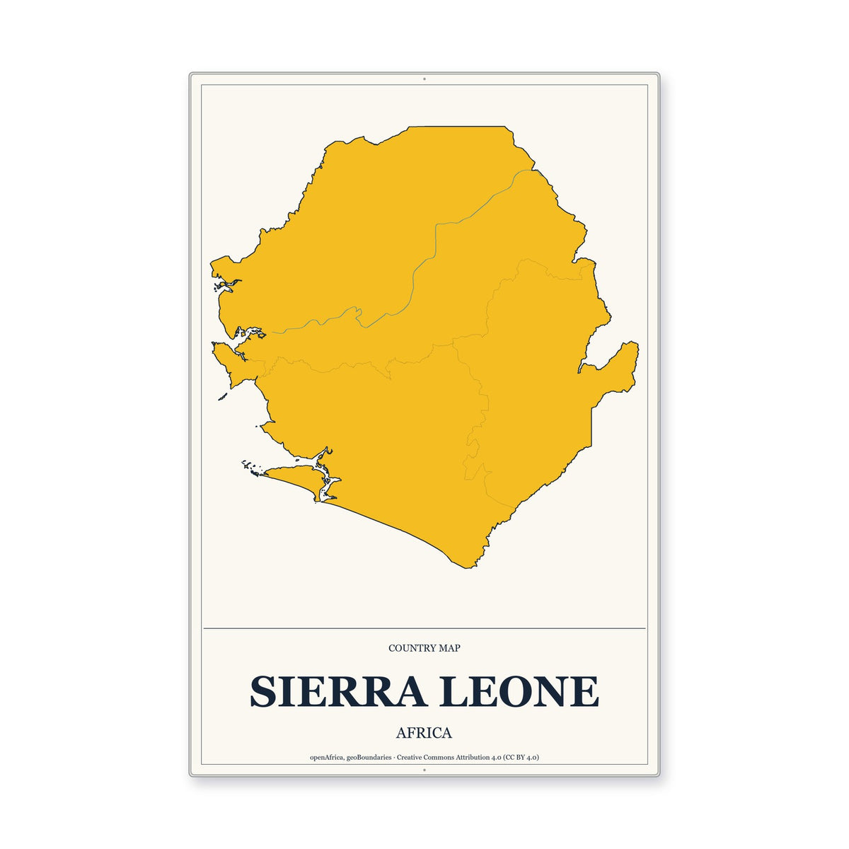 Sierra Leone Country Map Aluminum Sign in Citrine Modern style