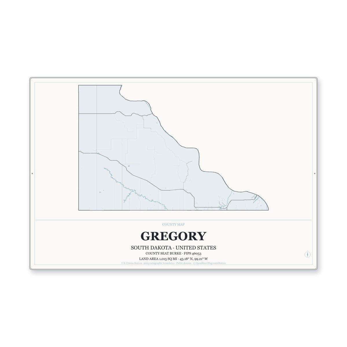 Gregory County, South Dakota Map Aluminum Sign in Gallery Air style