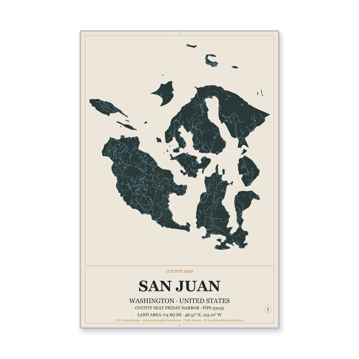 San Juan County, Washington Map Aluminum Sign in Headline Atlas style