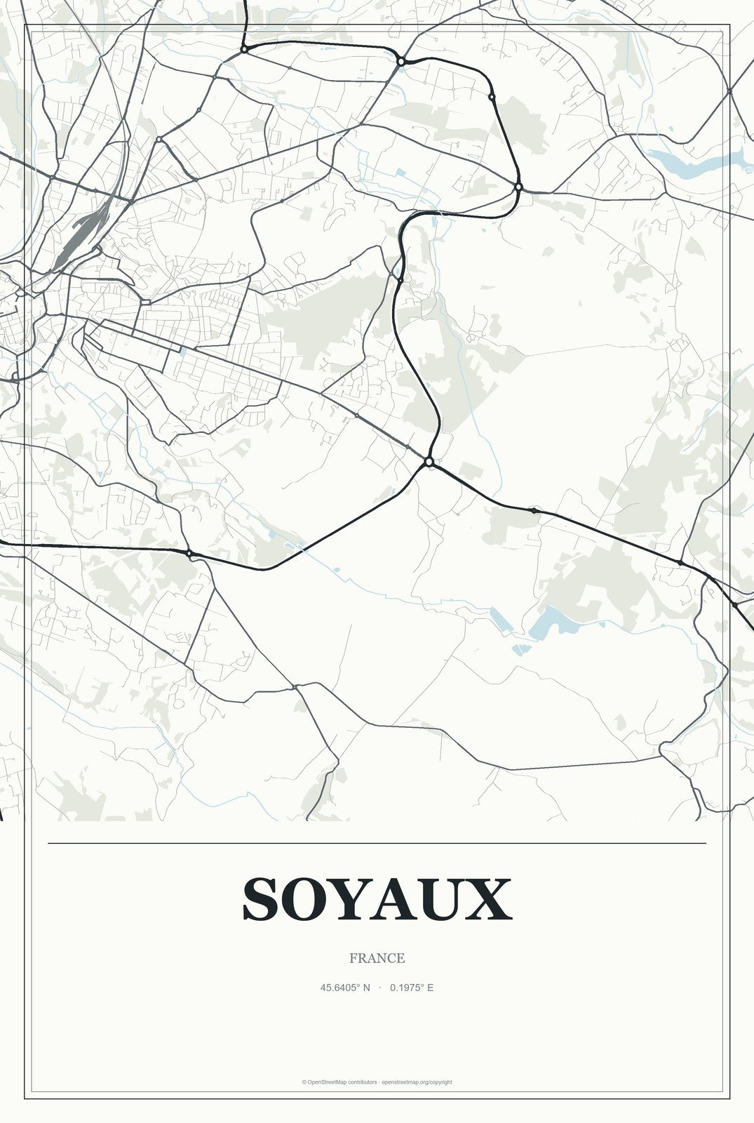 Soyaux, France City Map Aluminum Sign in Gallery Air style