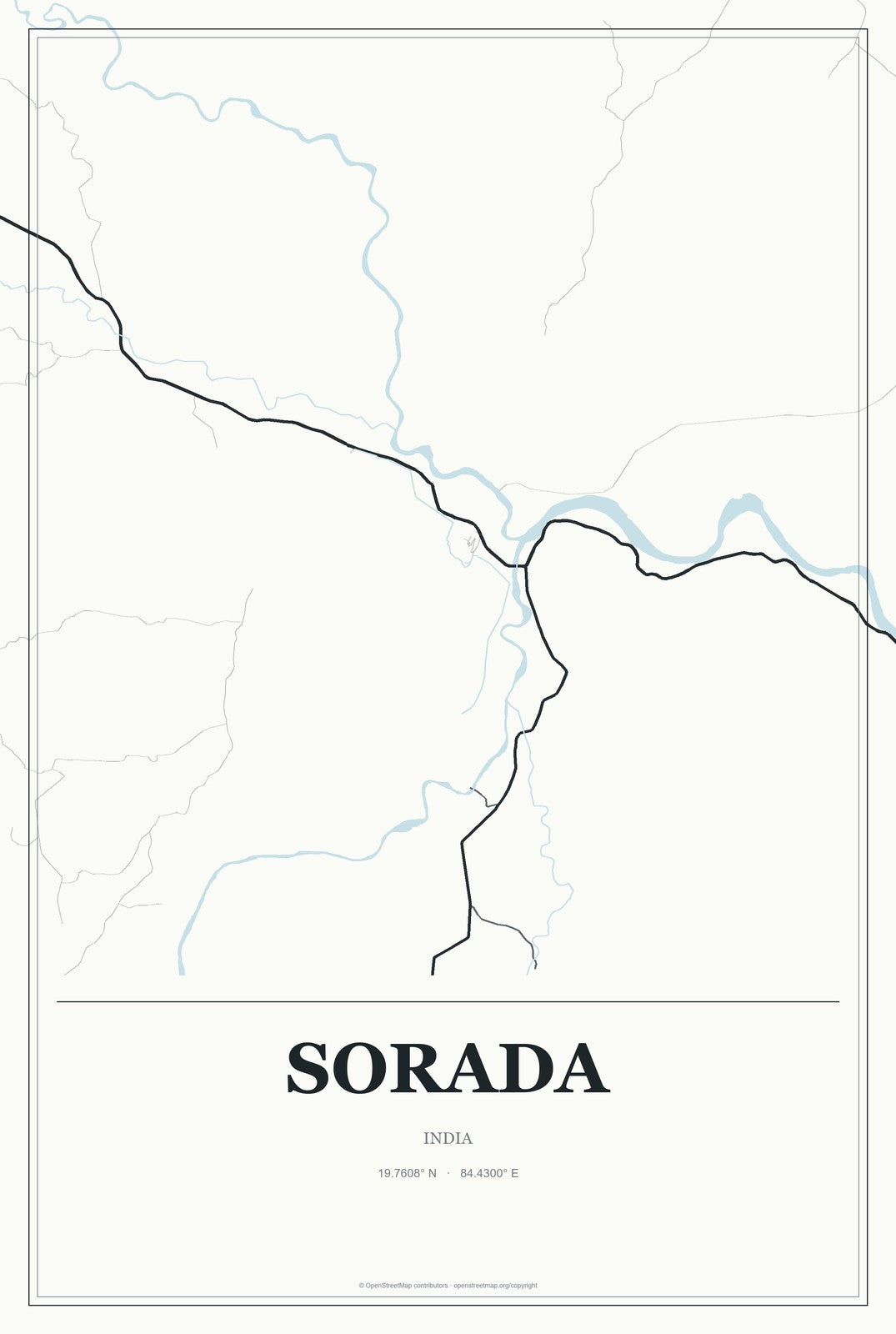 Sorada, India City Map Aluminum Sign in Gallery Air style