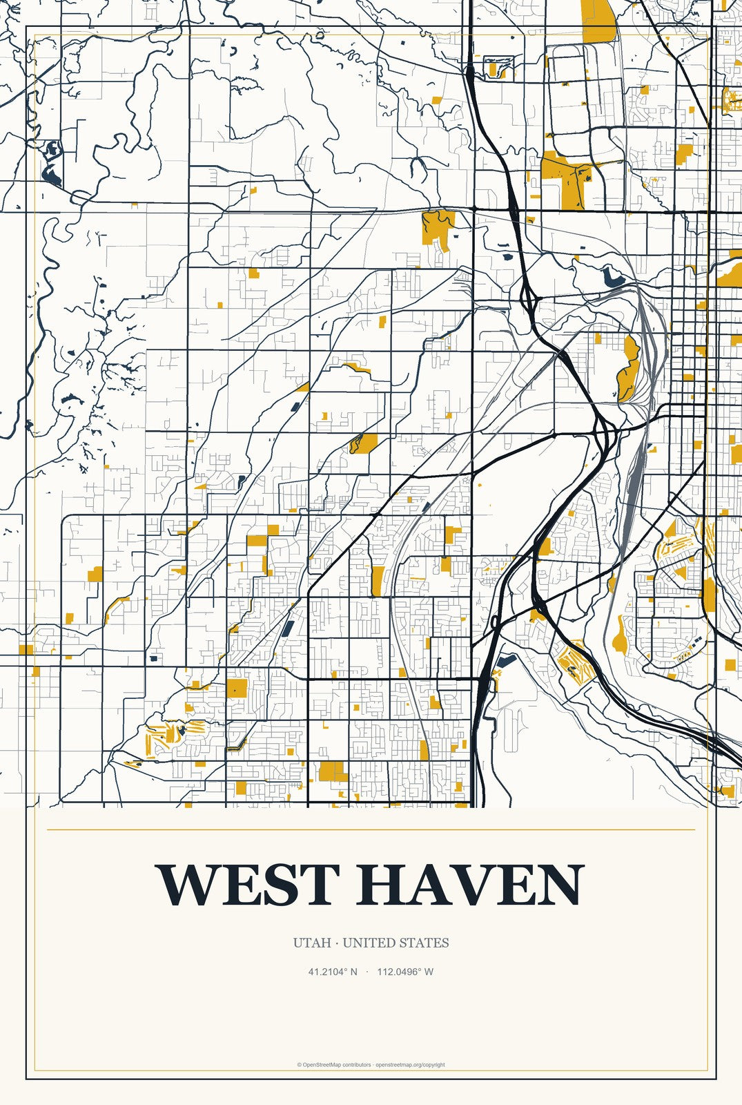 West Haven, Utah City Map Aluminum Sign in Citrine Modern style