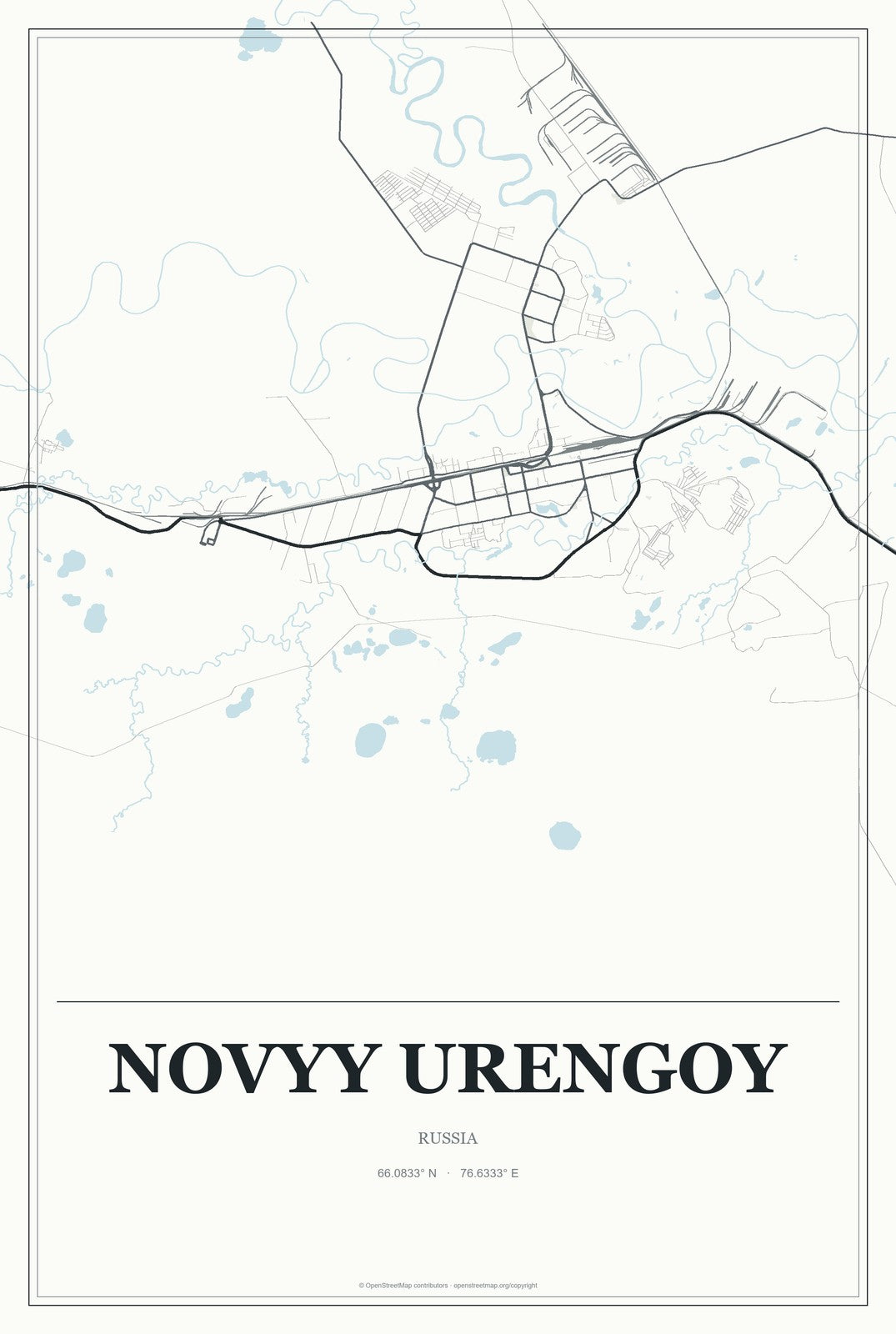 Novyy Urengoy, Russia City Map Aluminum Sign in Gallery Air style