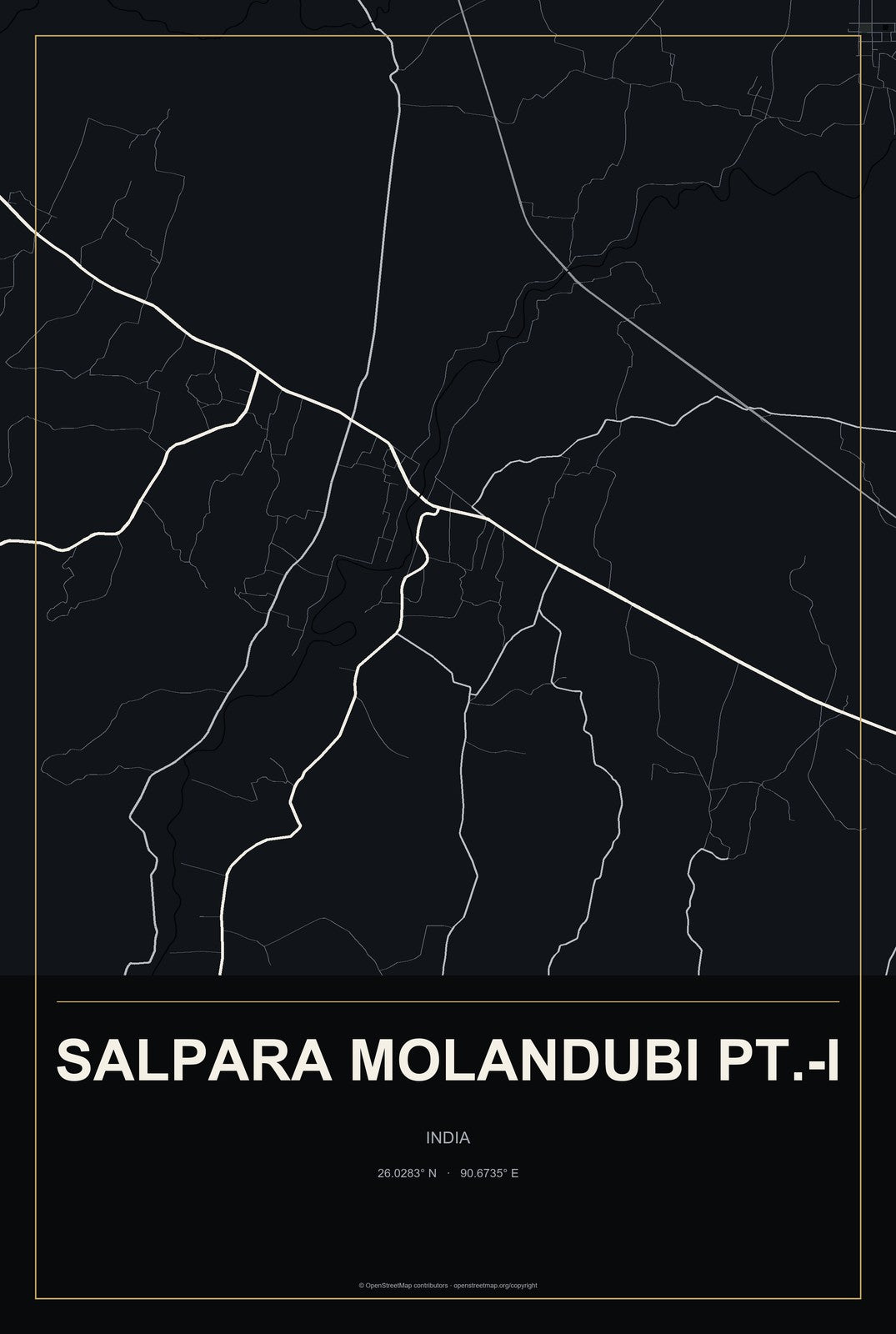 Salpara Molandubi Pt.-I, India City Map Aluminum Sign in Metropolitan Noir style