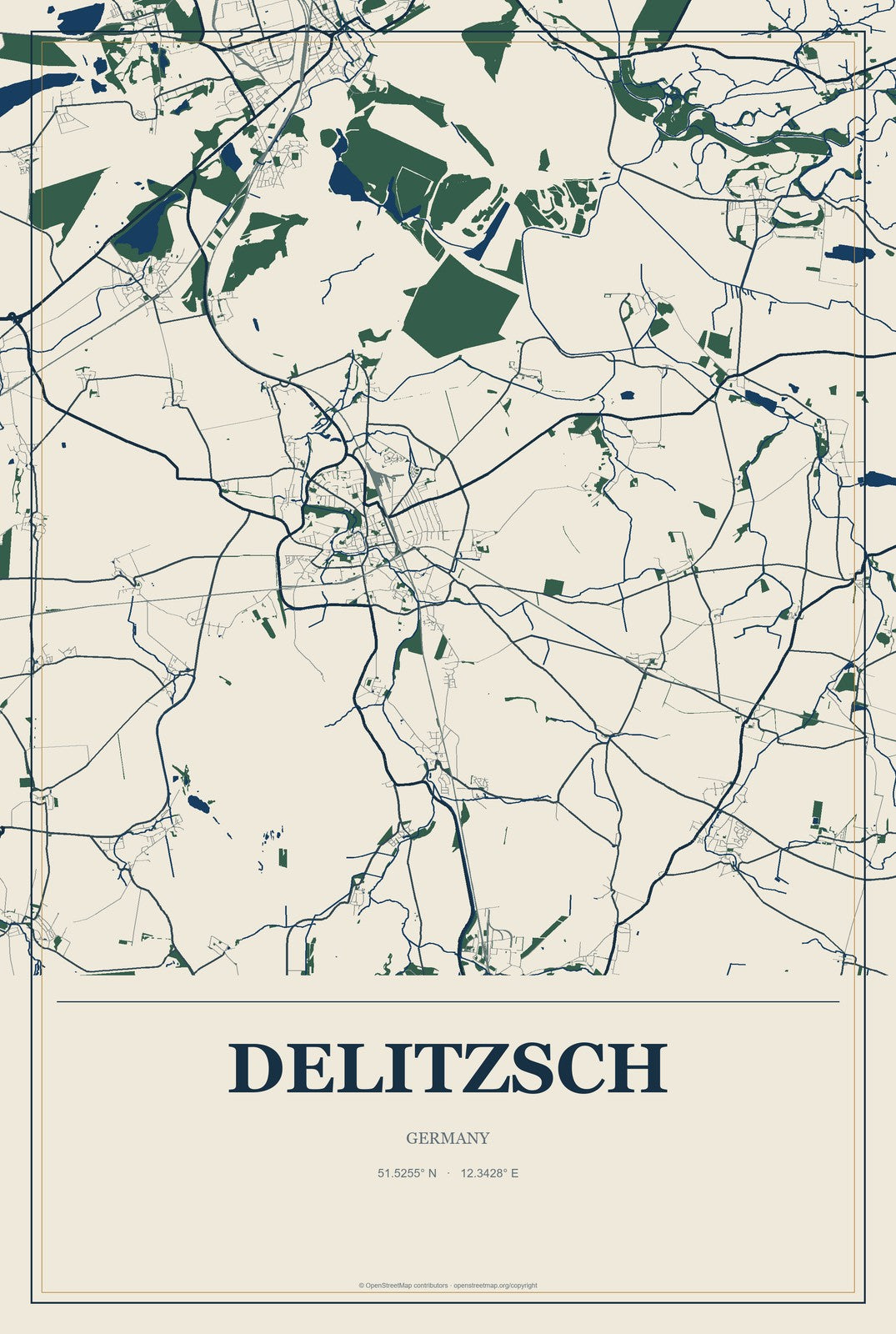 Delitzsch, Germany City Map Aluminum Sign in Coastal Cutout style