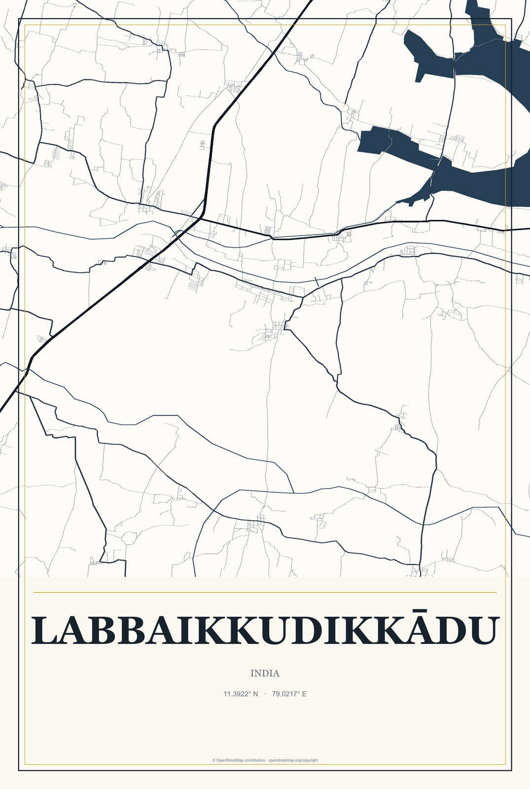 Labbaikkudikkādu, India City Map Aluminum Sign in Citrine Modern style