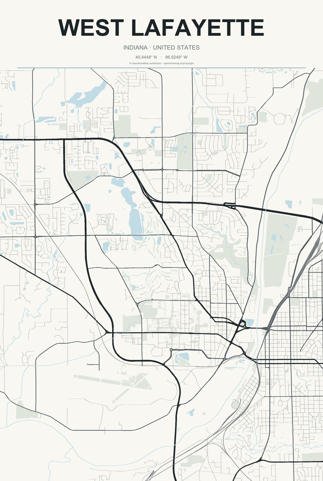 West Lafayette, Indiana City Map Aluminum Sign in Headline Atlas style
