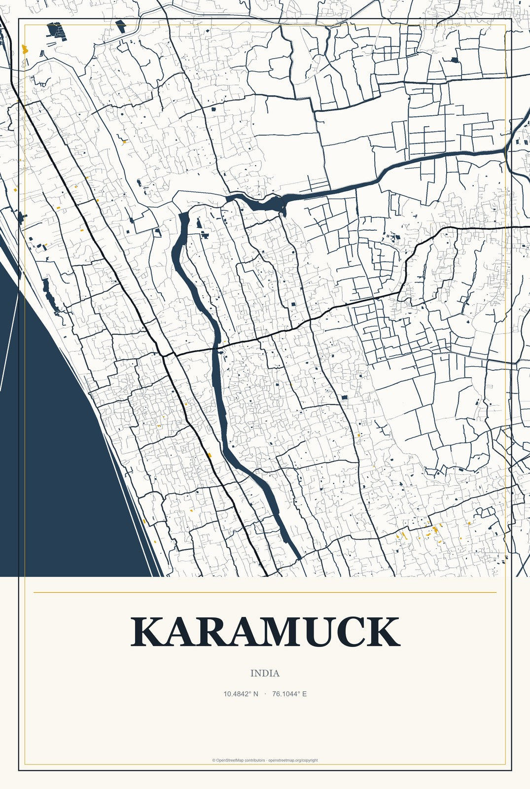 Karamuck, India City Map Aluminum Sign in Citrine Modern style