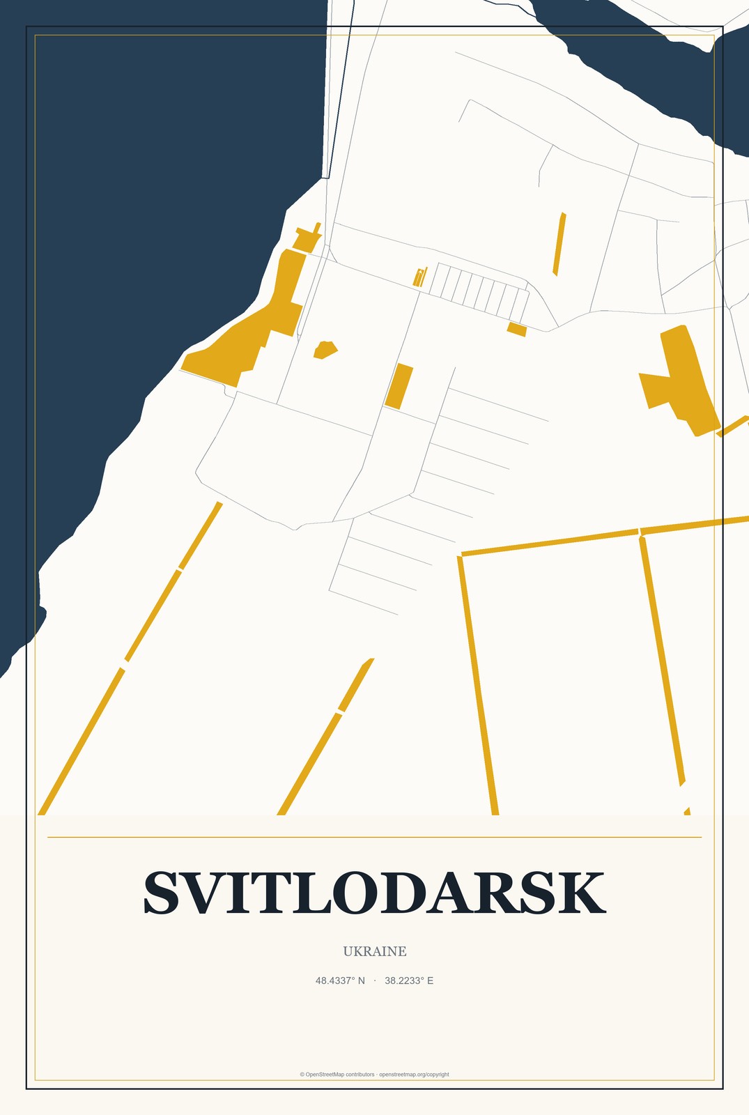 Svitlodarsk, Ukraine City Map Aluminum Sign in Citrine Modern style