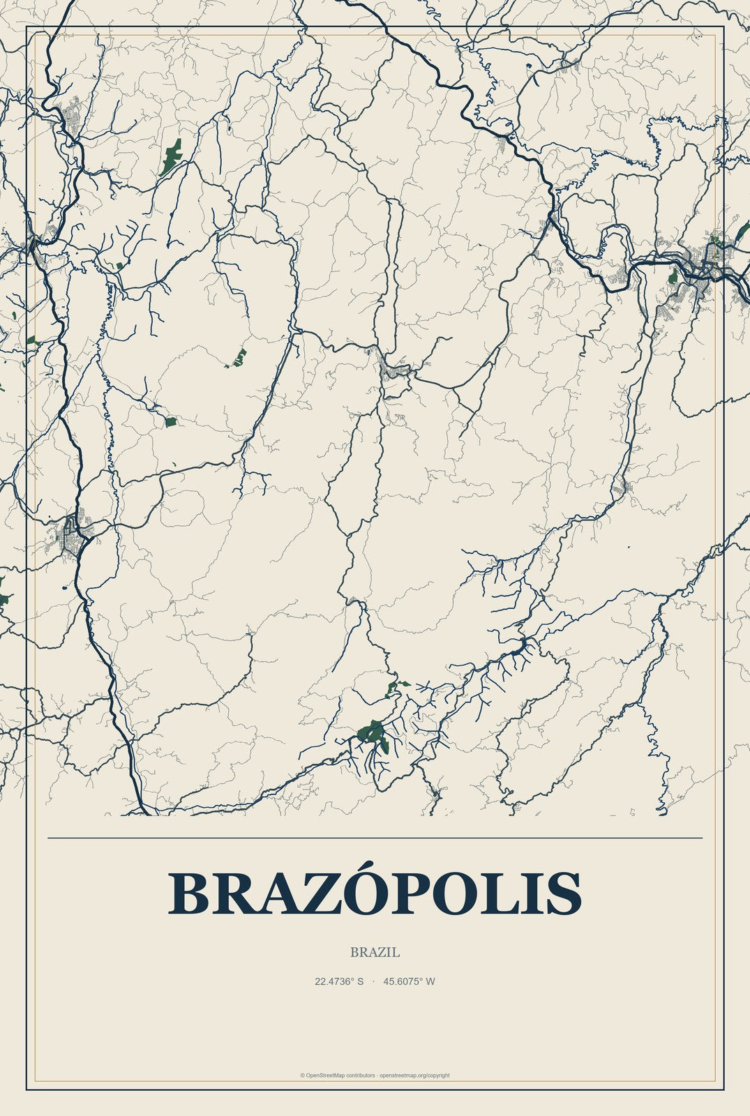 Brazópolis, Brazil City Map Aluminum Sign in Coastal Cutout style