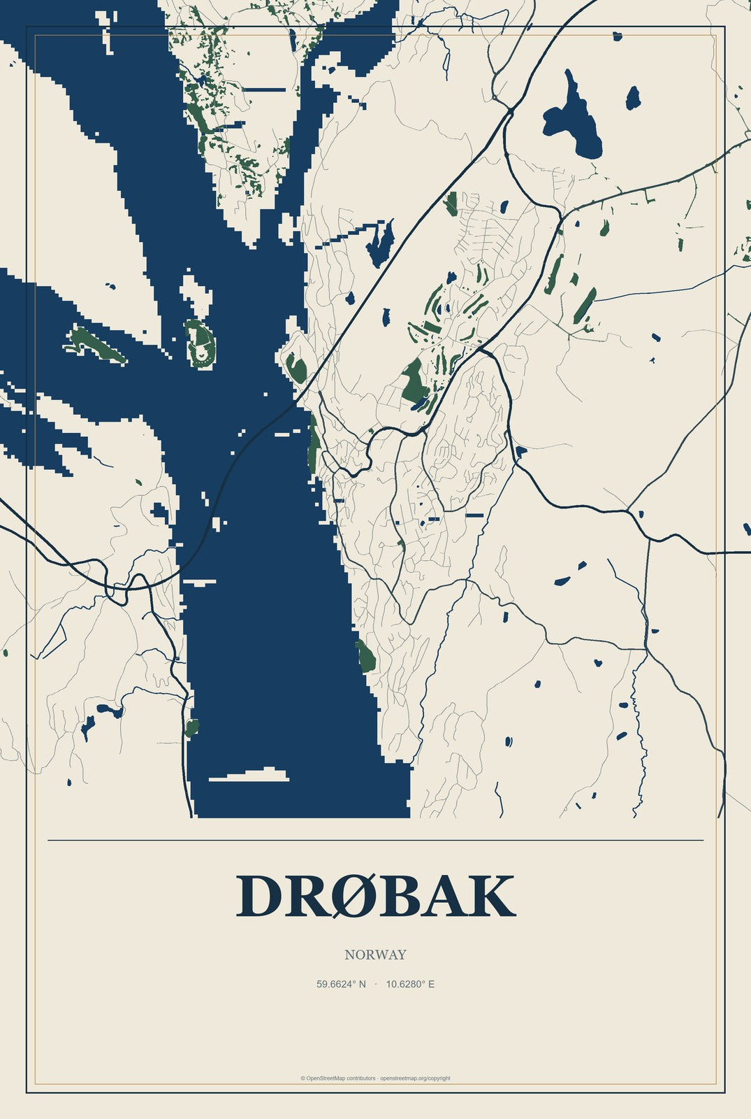 Drøbak, Norway City Map Aluminum Sign in Coastal Cutout style