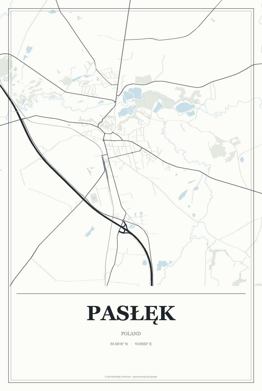 Pasłęk, Poland City Map Aluminum Sign in Gallery Air style