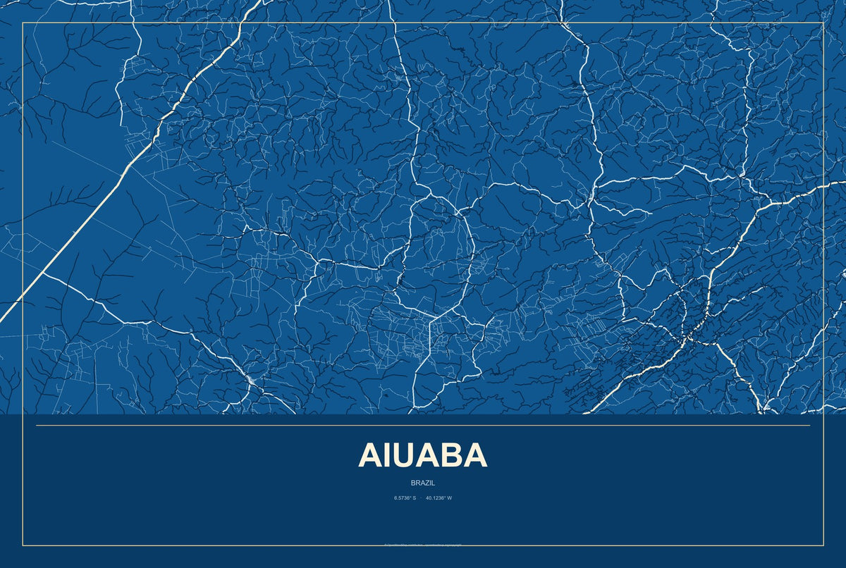Aiuaba, Brazil City Map Aluminum Sign in Harbor Cobalt style
