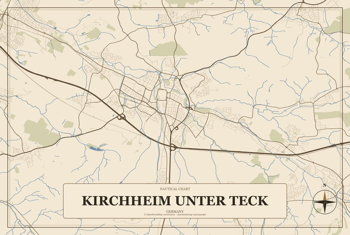 Kirchheim unter Teck, Germany City Map Aluminum Sign in Heritage Nautical style