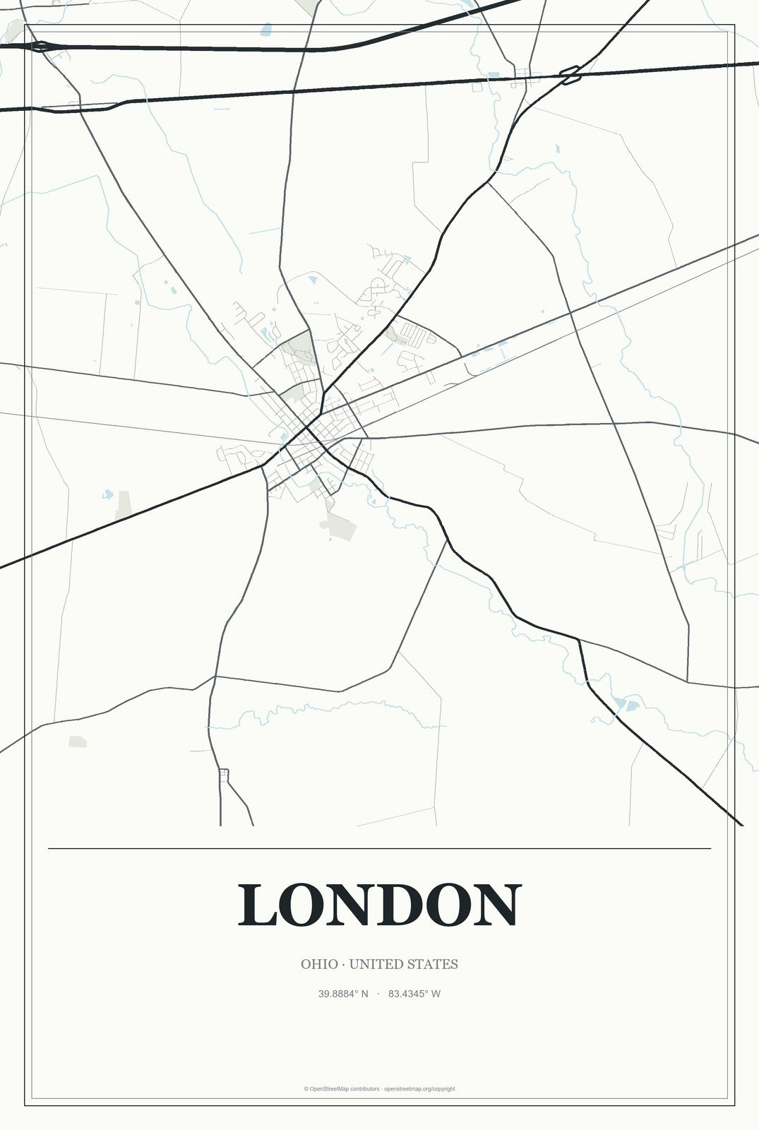 London, Ohio City Map Aluminum Sign in Gallery Air style
