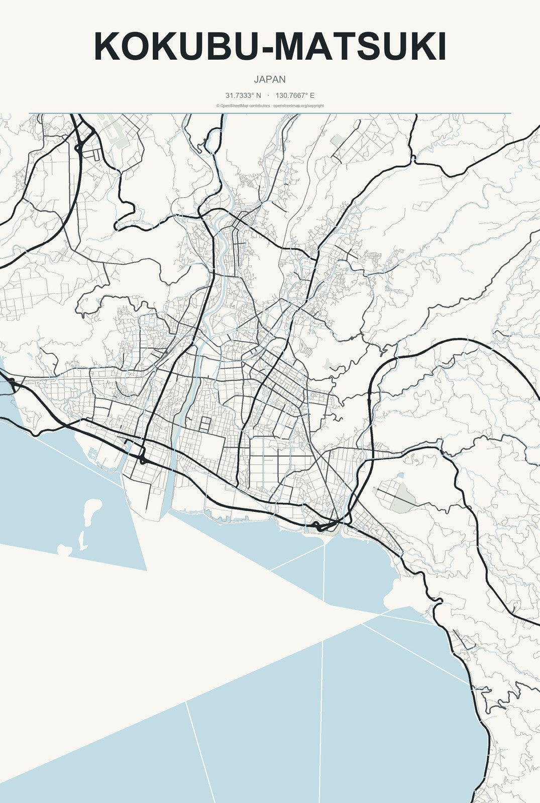 Kokubu-matsuki, Japan City Map Aluminum Sign in Headline Atlas style