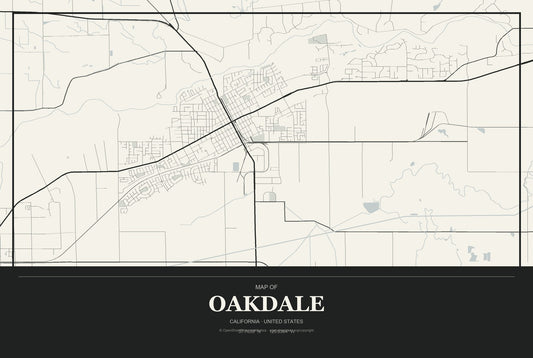 Oakdale, California City Map Aluminum Sign in Museum Plaque style