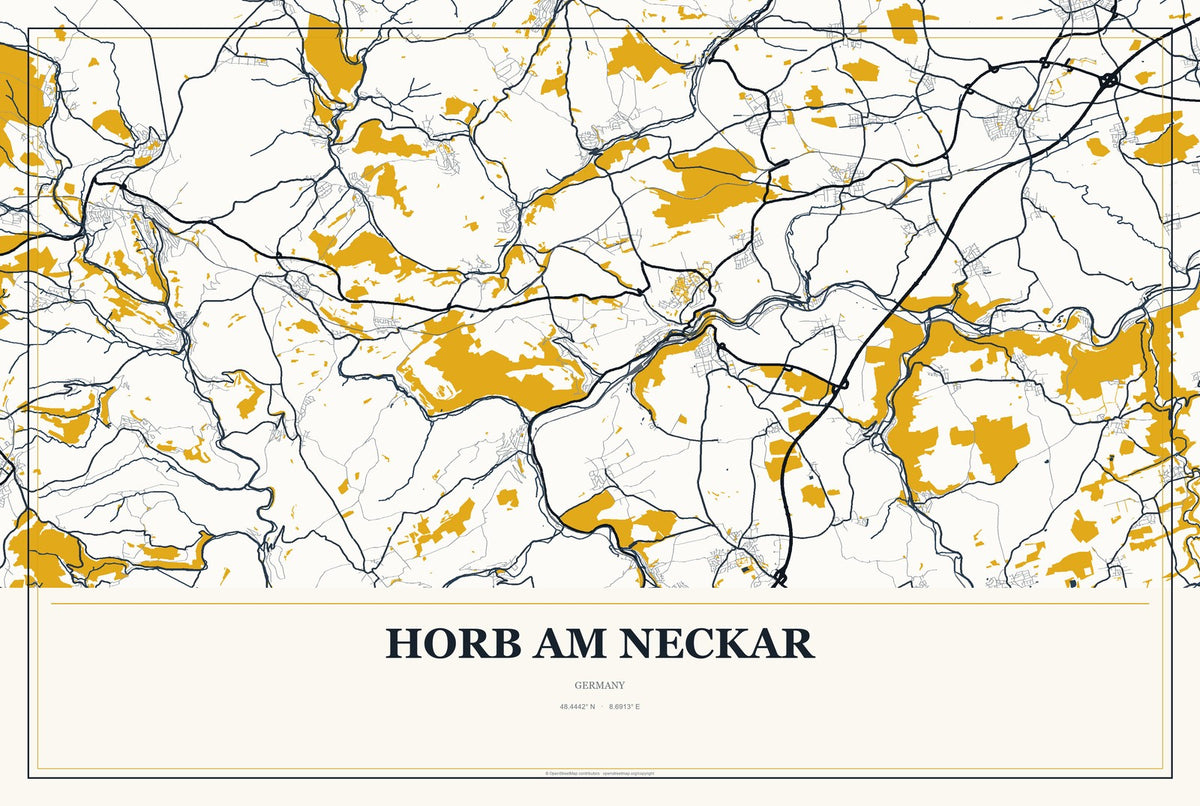 Horb am Neckar, Germany City Map Aluminum Sign in Citrine Modern style