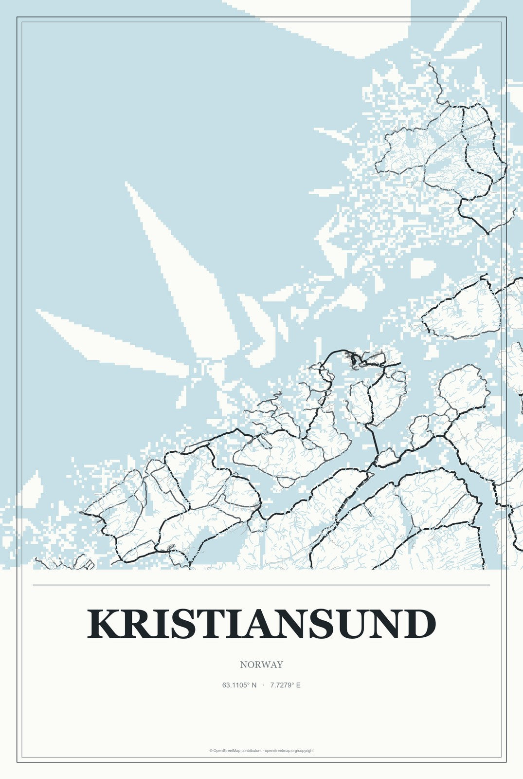 Kristiansund, Norway City Map Aluminum Sign in Gallery Air style
