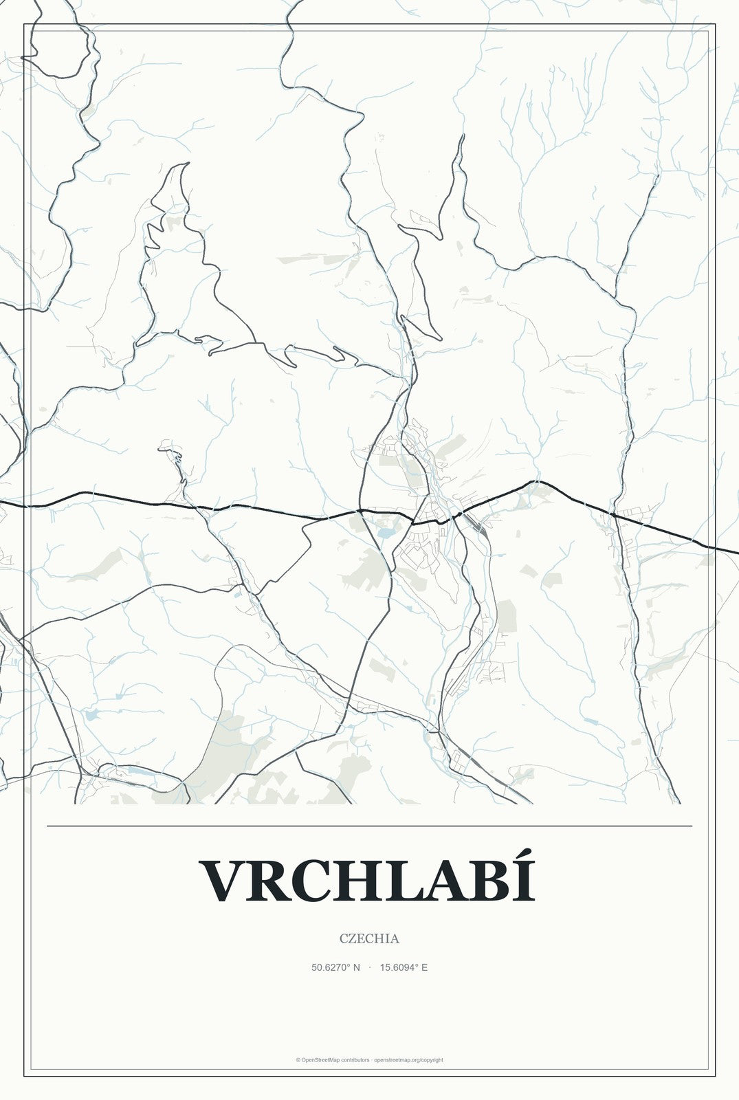 Vrchlabí, Czechia City Map Aluminum Sign in Gallery Air style